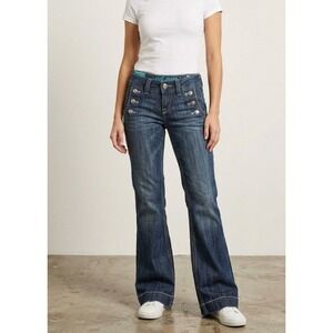 Sang Real Princess Beatrice Flare Jeans Womens 27 Dark Wash Sailor Button Y2K